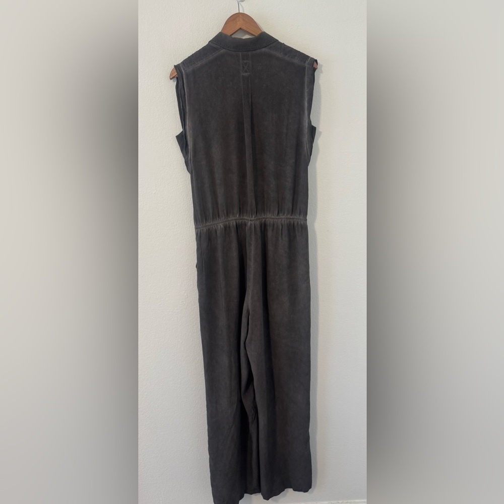Soft Surroundings Camilla Jumpsuit Front Tie Button Grey Wide Leg Relaxed Med - Picture 4 of 12